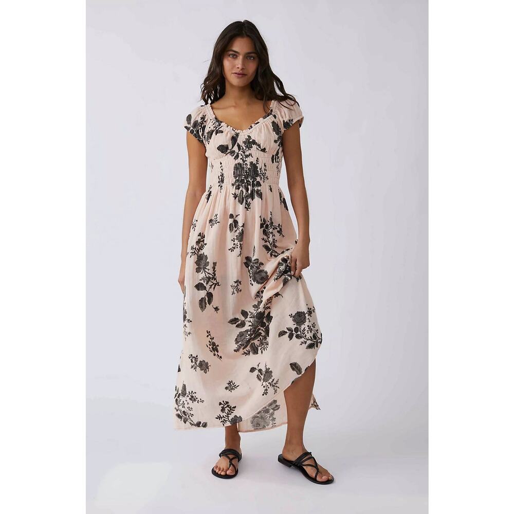 Free People Forget Me Not Floral Maxi Dress Pink Floral Boho Cottage Core Large
